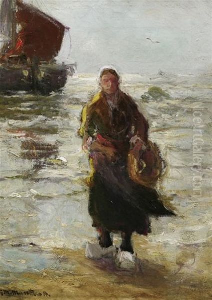 Die Heimkehr: Muschelsammlerin An Hollandischer Kuste Oil Painting by Gerhard Arij Ludwig Morgenstjerne Munthe