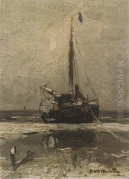 Aufliegendes Boot Am Winterlichen Strand Oil Painting by Gerhard Arij Ludwig Morgenstjerne Munthe