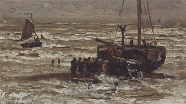 Unloading The Catch Oil Painting by Gerhard Arij Ludwig Morgenstjerne Munthe