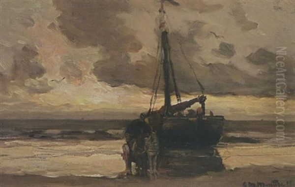 A Bomschuit At Dusk Oil Painting by Gerhard Arij Ludwig Morgenstjerne Munthe