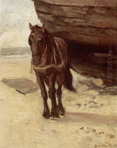 A Horse Near A Bomschuit Oil Painting by Gerhard Arij Ludwig Morgenstjerne Munthe