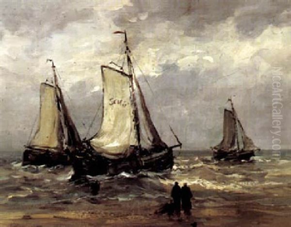 Einlaufende Fischerboote Am Dunstigen Morgen Oil Painting by Gerhard Arij Ludwig Morgenstjerne Munthe