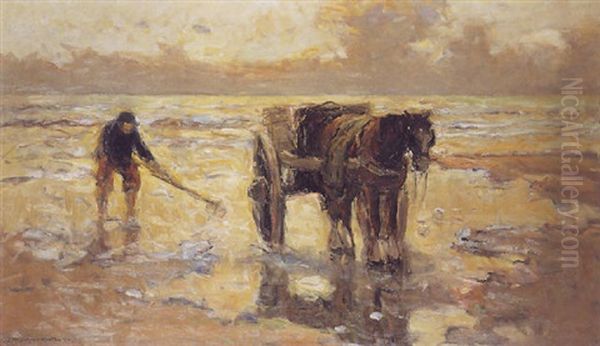 A Shellfisher On The Beach Oil Painting by Gerhard Arij Ludwig Morgenstjerne Munthe