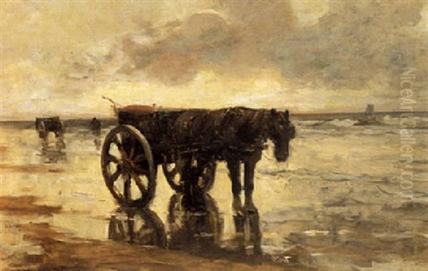 A Shellfisher On The Beach Oil Painting by Gerhard Arij Ludwig Morgenstjerne Munthe