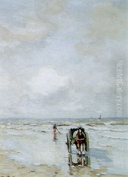 A Shell Fisher In The Breakers Oil Painting by Gerhard Arij Ludwig Morgenstjerne Munthe