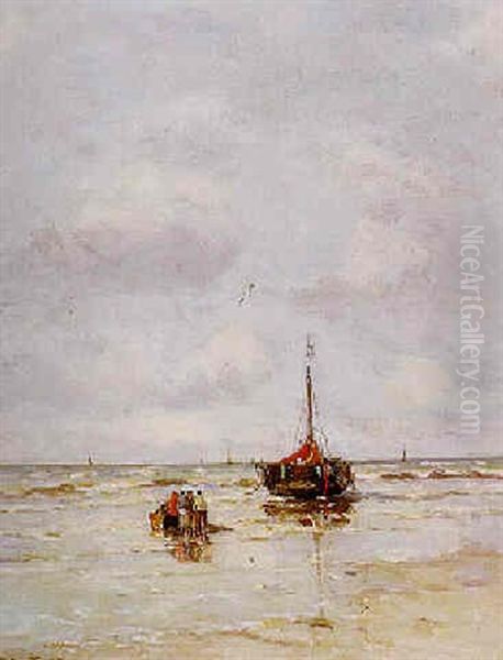 Bomschuit En Vissers Op Het Strand Oil Painting by Gerhard Arij Ludwig Morgenstjerne Munthe