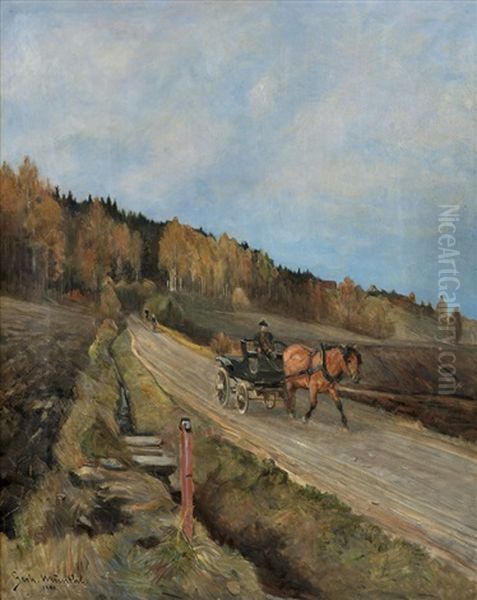 On The Road With Horse And Carriage Oil Painting by Gerhard Peter Franz Vilhelm Munthe