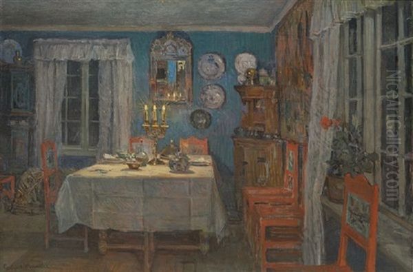 Den Bla Stuen I Munthes Hjem, Leveld, Tidlig 1900-tallet Oil Painting by Gerhard Peter Franz Vilhelm Munthe