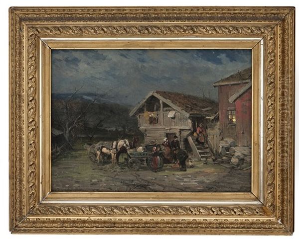 Gardstun Med Folkeliv Oil Painting by Gerhard Peter Franz Vilhelm Munthe