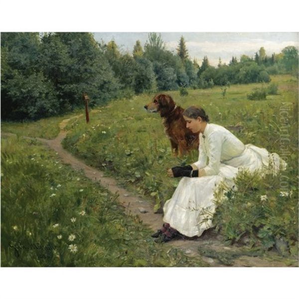 Idyll Oil Painting by Gerhard Peter Franz Vilhelm Munthe