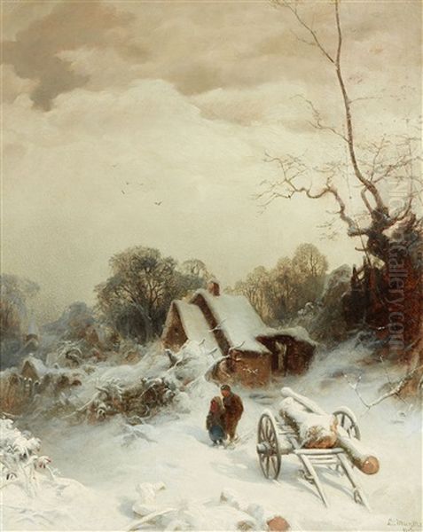 Dorfliche Winterlandschaft Oil Painting by Ludwig Munthe