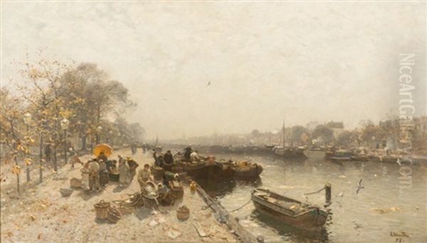 Fischmarkt In Amsterdam Oil Painting by Ludwig Munthe