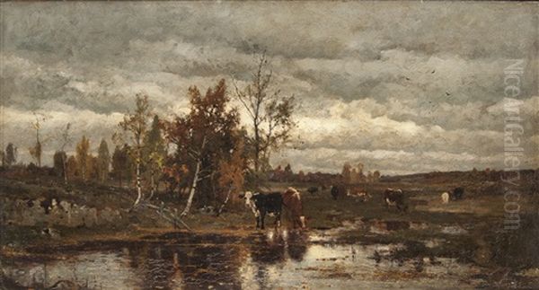 Kyr Ved Vanningsstedet Oil Painting by Ludwig Munthe