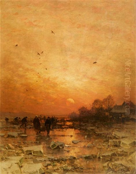 An Evening Winter Landscape Oil Painting by Ludwig Munthe