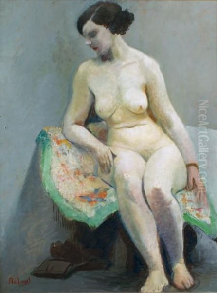 Modele Nu Assis Oil Painting by Louis-Francois Biloul