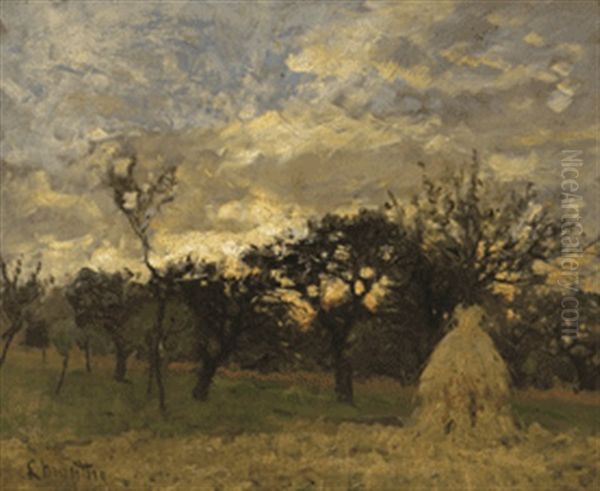 Obstwiese Mit Heuhaufen Oil Painting by Ludwig Munthe