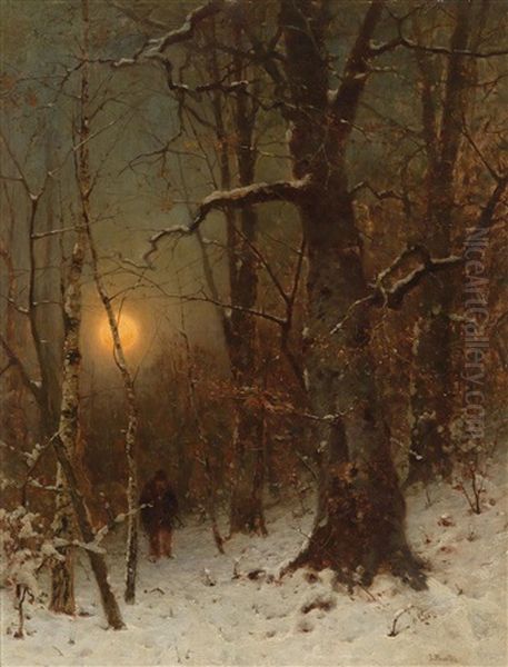 Mondnacht Im Winterwald Oil Painting by Ludwig Munthe