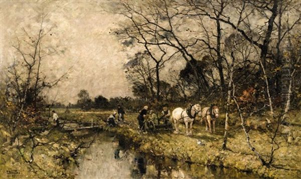 Autumn Landscape With Peasants Oil Painting by Ludwig Munthe