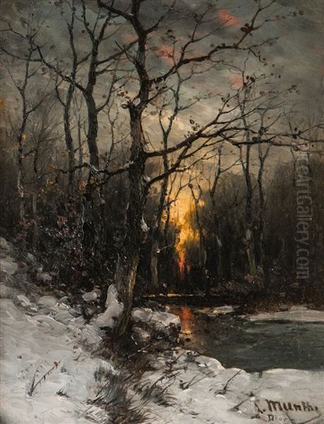 Winterly Creek In Dusk Oil Painting by Ludwig Munthe