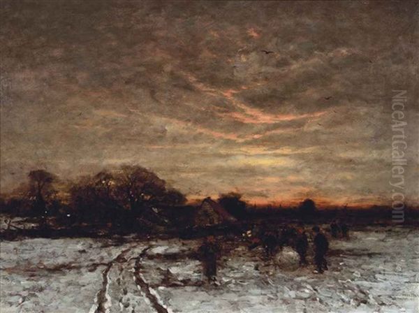 Building A Snowman Oil Painting by Ludwig Munthe