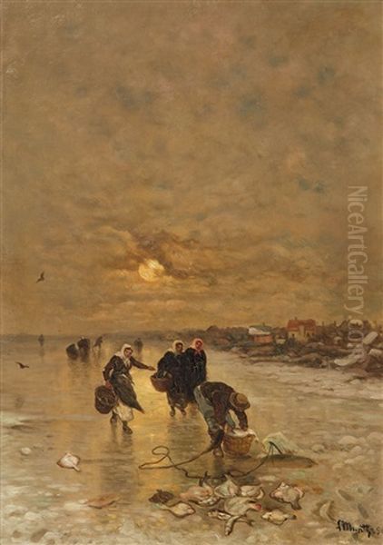 Winter Landscape With Fishers Oil Painting by Ludwig Munthe