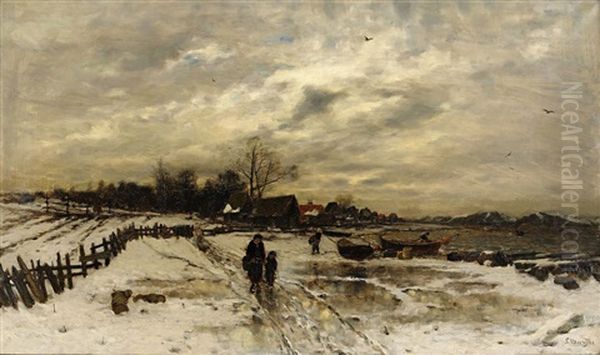 Vinterlandskap Oil Painting by Ludwig Munthe