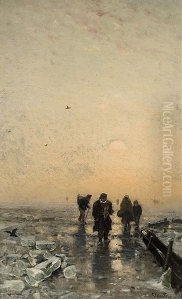 Abendstimmung Auf Dem Eis Oil Painting by Ludwig Munthe