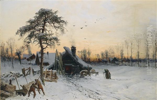 Winterlandschaft Im Abendlicht Oil Painting by Ludwig Munthe