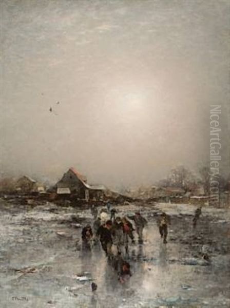 Lekende Barn Pa Isen Oil Painting by Ludwig Munthe