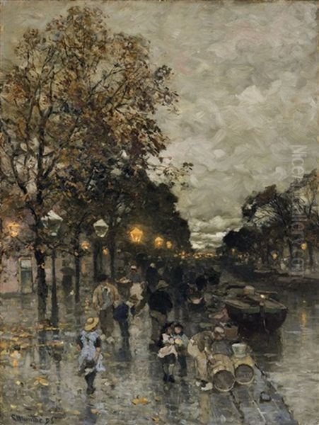 Nachtliche Grachtansicht In Amsterdam Oil Painting by Ludwig Munthe