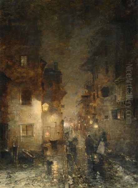 Abendliche Strasenszene Oil Painting by Ludwig Munthe