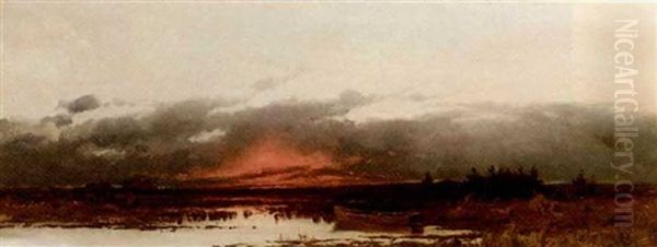 Sunset Over A Marsh Oil Painting by Ludwig Munthe