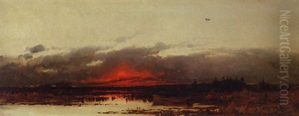 Sunset Landscape Oil Painting by Ludwig Munthe