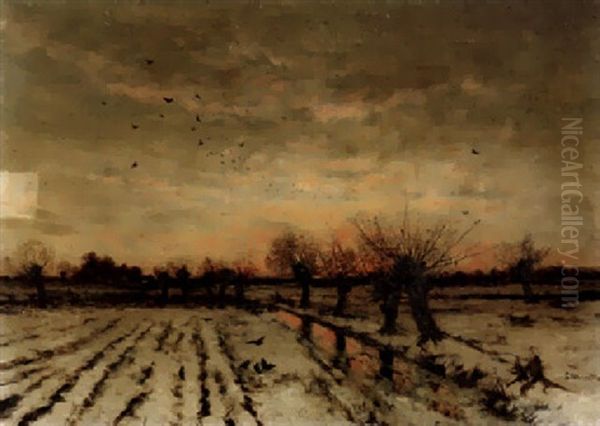 Winterabend Am Niederrhein Oil Painting by Ludwig Munthe