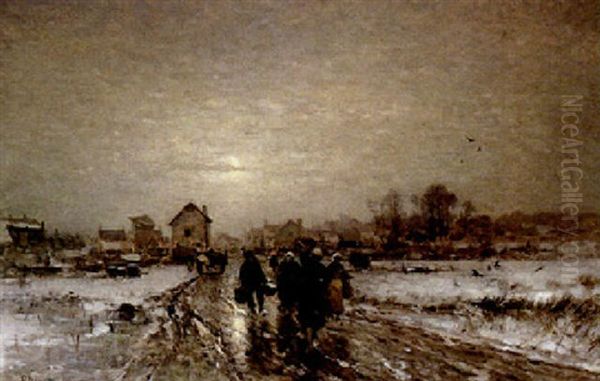 Peasants In A Winter Landscape by Ludwig Munthe