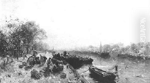 Fish Mongers On A Riverbank Oil Painting by Ludwig Munthe