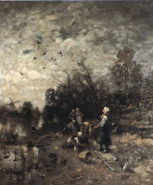 W,scherinnen Am Flus Oil Painting by Ludwig Munthe