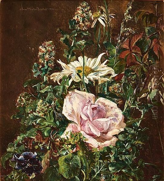 Stillife With A Rose And A Daisy Oil Painting by Anna Katarina Munthe-Norstedt