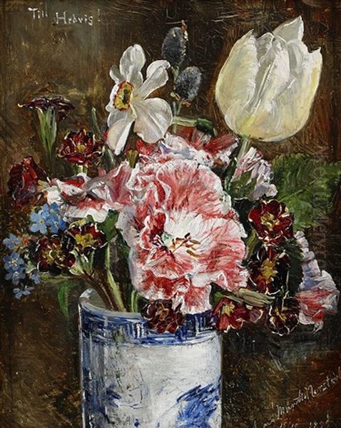 Bukett Av Blommor I Blavit Vas Oil Painting by Anna Katarina Munthe-Norstedt