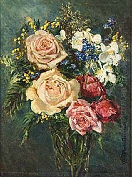 Stilleben Med Rosor Oil Painting by Anna Katarina Munthe-Norstedt