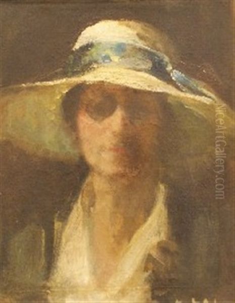 The Summer Hat (self Portrait) Oil Painting by Josephine Mary Muntz Adams