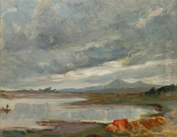 Lake Scene Oil Painting by Josephine Mary Muntz Adams