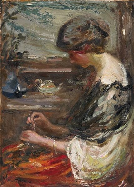 The Needleworker Oil Painting by Josephine Mary Muntz Adams