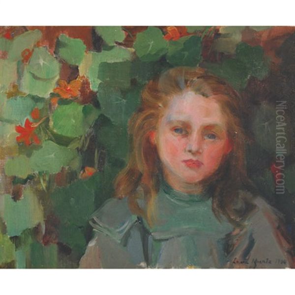 Young Girl In A Garden Oil Painting by Laura Adeline Muntz