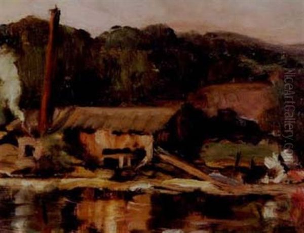 River Scene (+ Coastal Scene, Verso) Oil Painting by Laura Adeline Muntz