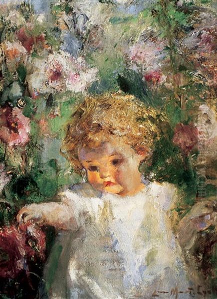 Young Girl In A Garden by Laura Adeline Muntz