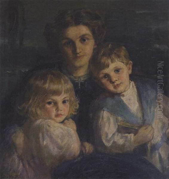 Portrait Of Margo, Jack And Eleanor Goldie Breckenridge Oil Painting by Laura Adeline Muntz