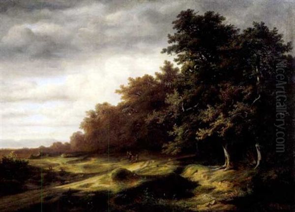 Bewaldete Landschaft Mit Reiter by Jean-Baptiste Muntzberger