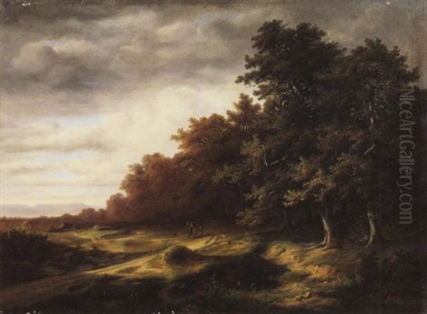 Bewaldete Landschaft Mit Reiter Oil Painting by Jean-Baptiste Muntzberger