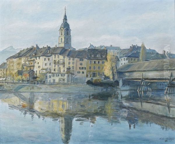 Ansicht Der Altstadt Von Olten Mit Holzbrucke Oil Painting by Hans Munzinger